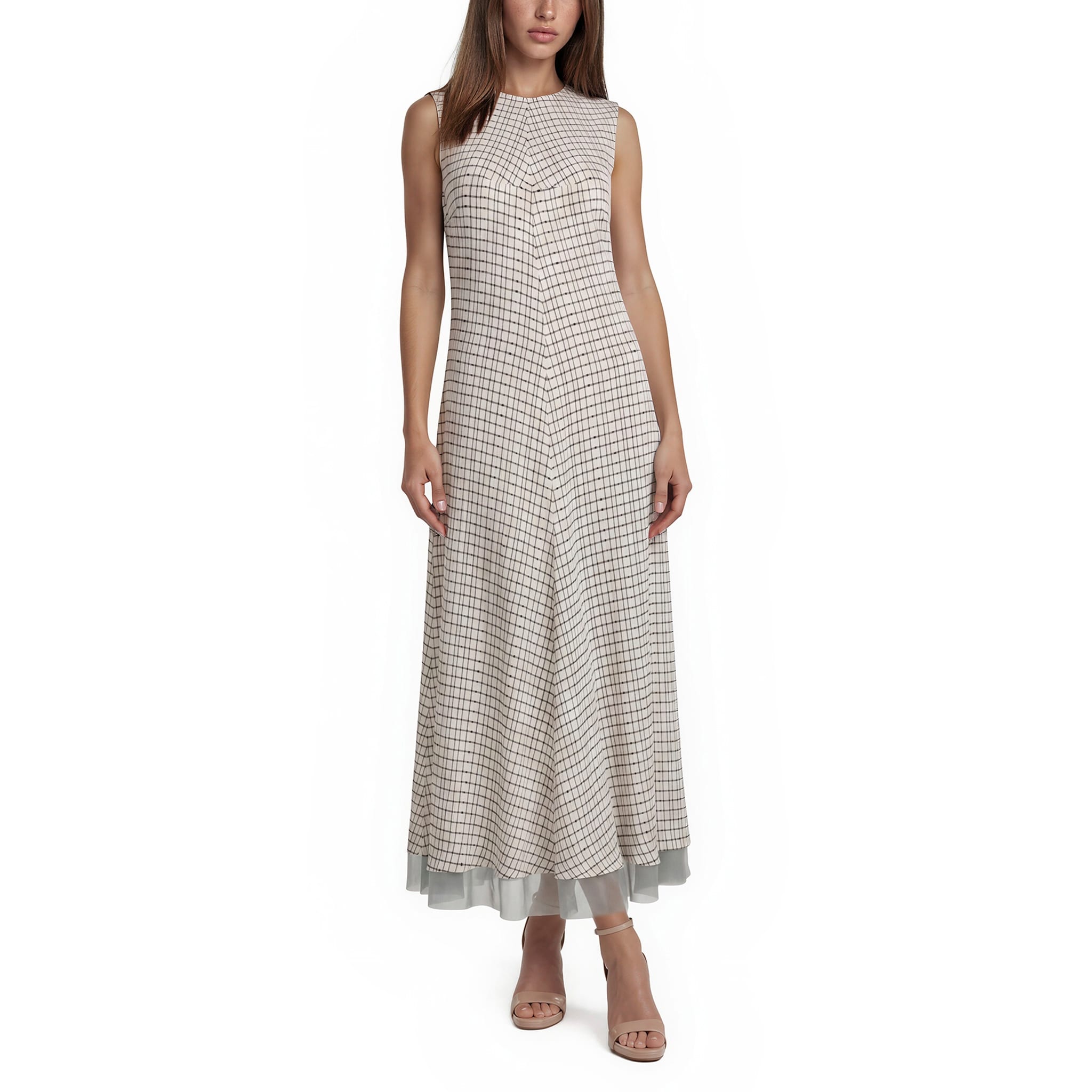 Fendi Abito Grid Print Silk Crepe Dress