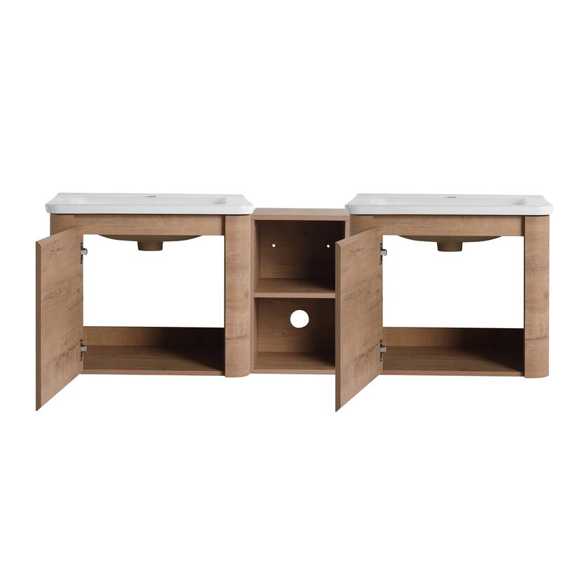 Floating Bathroom Vanity with Sink, Wall-Mounted Bathroom Storage Cabinet, Vanity Cabinet & Ceramic Sink Set