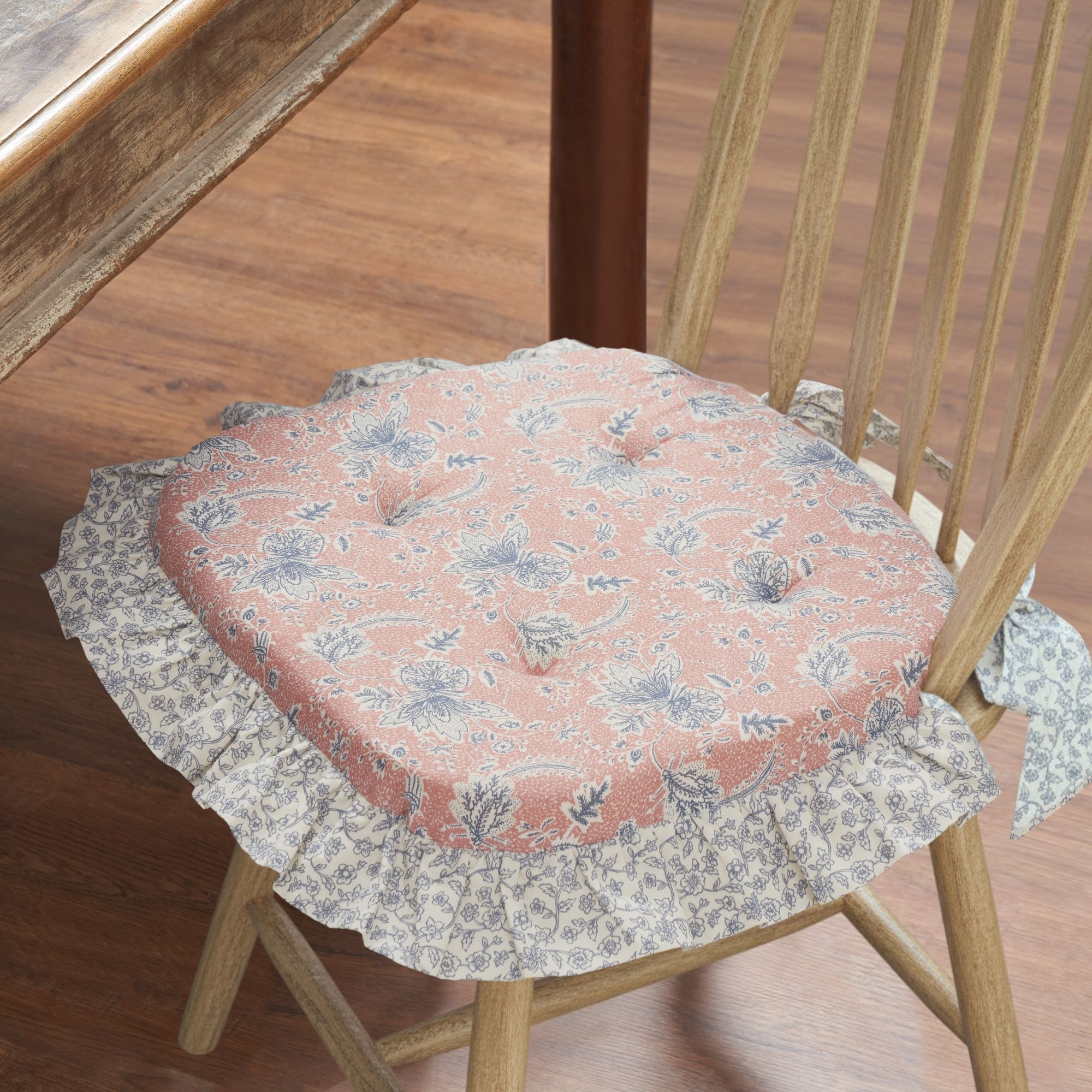 Kaila Blue Natural Pink Floral Cotton Chair Pad
