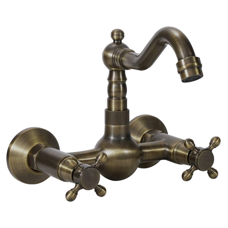 Wall Mounted Vintage Bathroom Sink Faucet, Double Handle Antique Bronze Bathroom Faucet