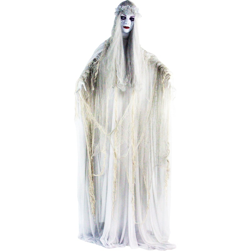 Haunted Hill Farm Life-Size Animatronic Ghost Bride with Lights and Sound, Indoor or Covered Outdoor Halloween Decoration