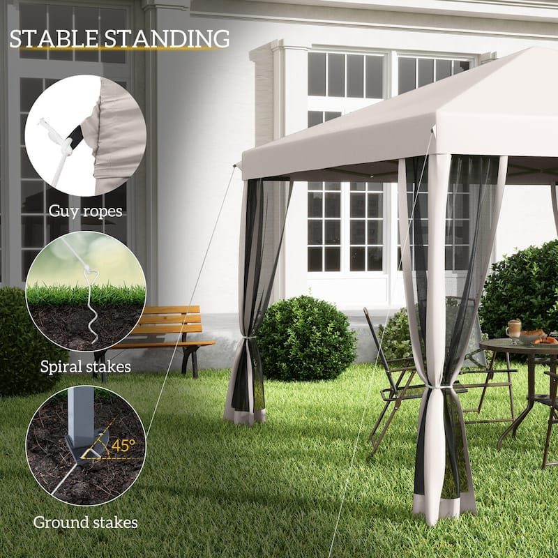 GDFStudio Outdoor Calindra Steel Pop-Up Canopy Tent with Adjustable Legs and Mesh Sides