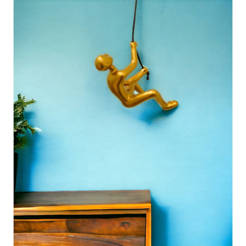 HomeRoots 6" Gold Unique Climbing Man With Rope Wall Art - 6" x 3"
