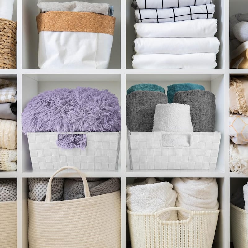 Sorbus Woven Basket Bin Shelf Storage Stackable with Woven Straps & Built-in Carry Handles - Set of 3 - 15.12" L x 13" W x 6" H
