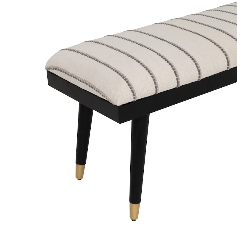 Conlan Cream and Black Upholstered Solid Mango Wood Black Bench