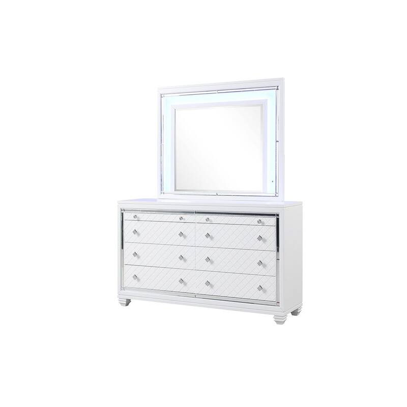 Shiney White Bedroom Set with LED lighting