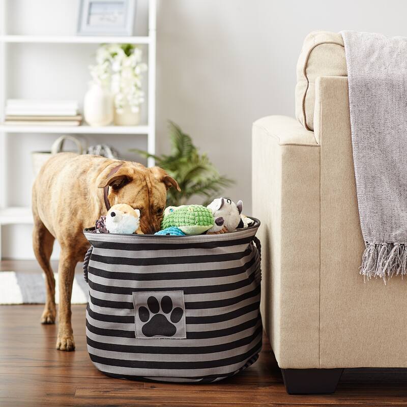 Bone Dry Polyester Pet Bin Stripe With Paw Patch Black Rectangle Large