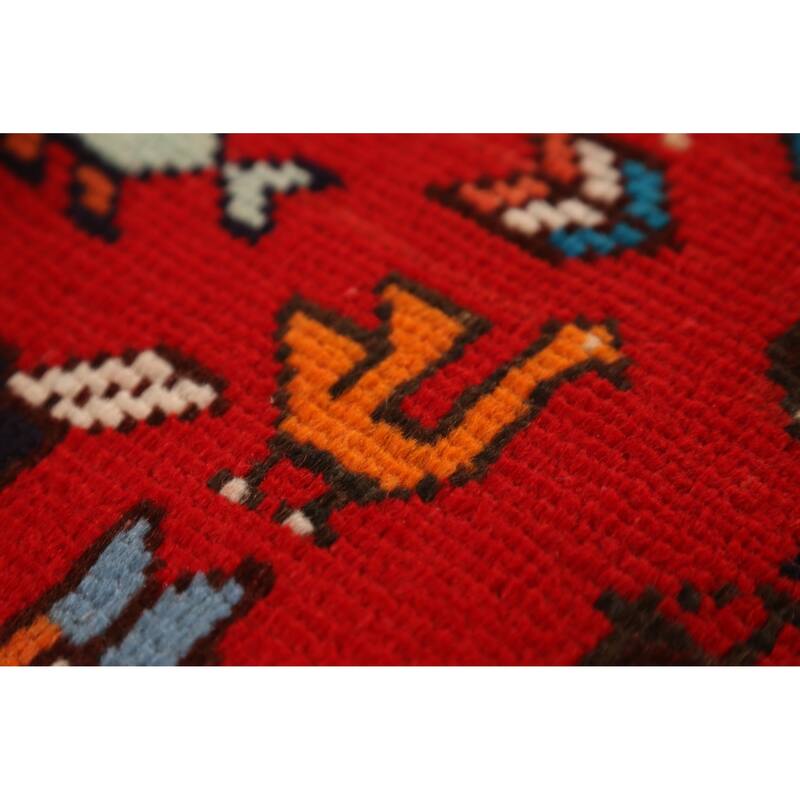 Hand Knotted Oriental 100% Wool Carpet Traditional Tribal Red Shiraz Area Rug - 9' 10'' X 6' 8''