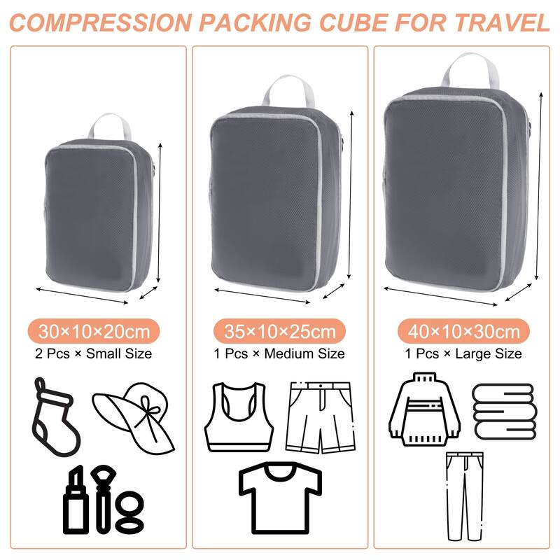 4Set Compression Packing Cube for Travel Waterproof Luggage Organizer - Gray