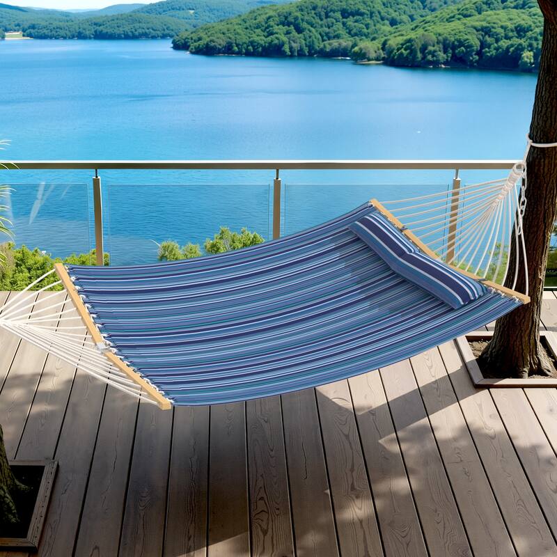 EROMMY Modern Portable Hammock, Hand-Woven Ropes, Anti-Tipping Design for Backyards, Beaches & Campsites - Without Stand - Blue Stripes