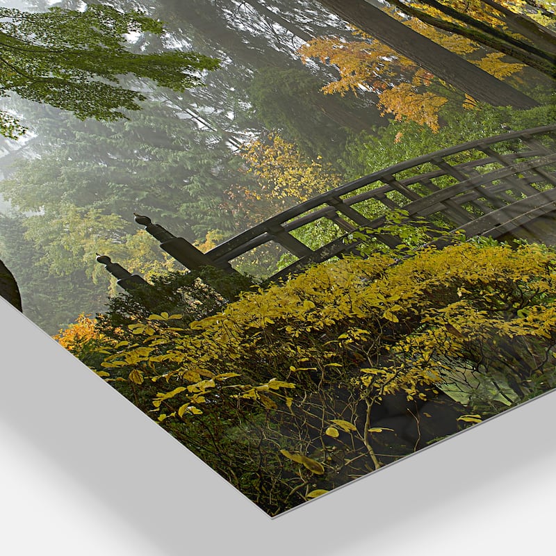 Designart 'Japanese Wooden Bridge in Fall' Photo Metal Wall Art