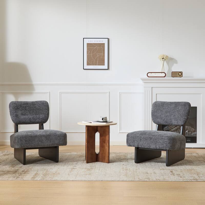 [Set of 2] Modern Lounge Chair with Polyester Upholstery, Wood Base, Minimalist and Stylish Accent Seating for Living Room