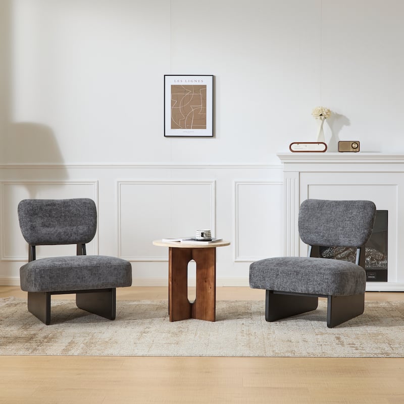 Roomfitters Modern Lounge Chair with Polyester Upholstery, Sturdy Black Wood Base, Minimalist Accent Seating, Set of 2