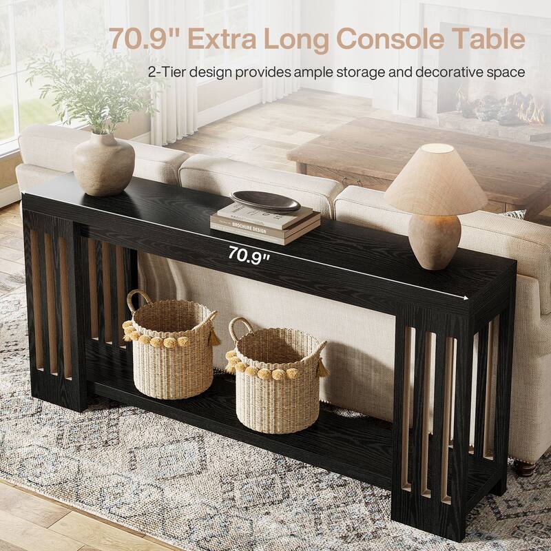 70.9-Inch Console Table, 2-Tier Sofa Table, Long Entryway Table for Living Room, Hallway, Entrance, Foyer