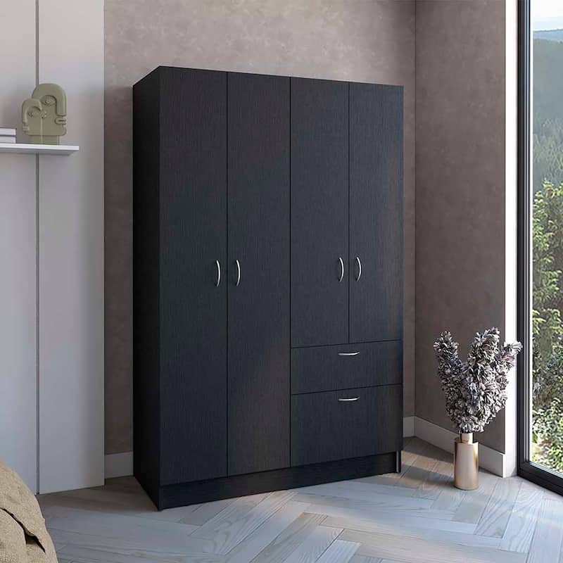 18.5" Modern Double-door Armoire with Hanging Rod, Five Interior Shelves and One Drawer - Multicolor