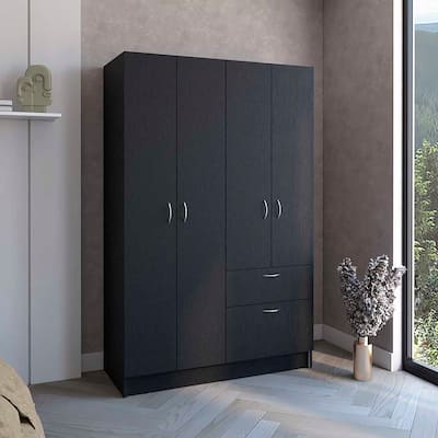 18.5" Modern Double-door Armoire with Hanging Rod, Five Interior Shelves and One Drawer