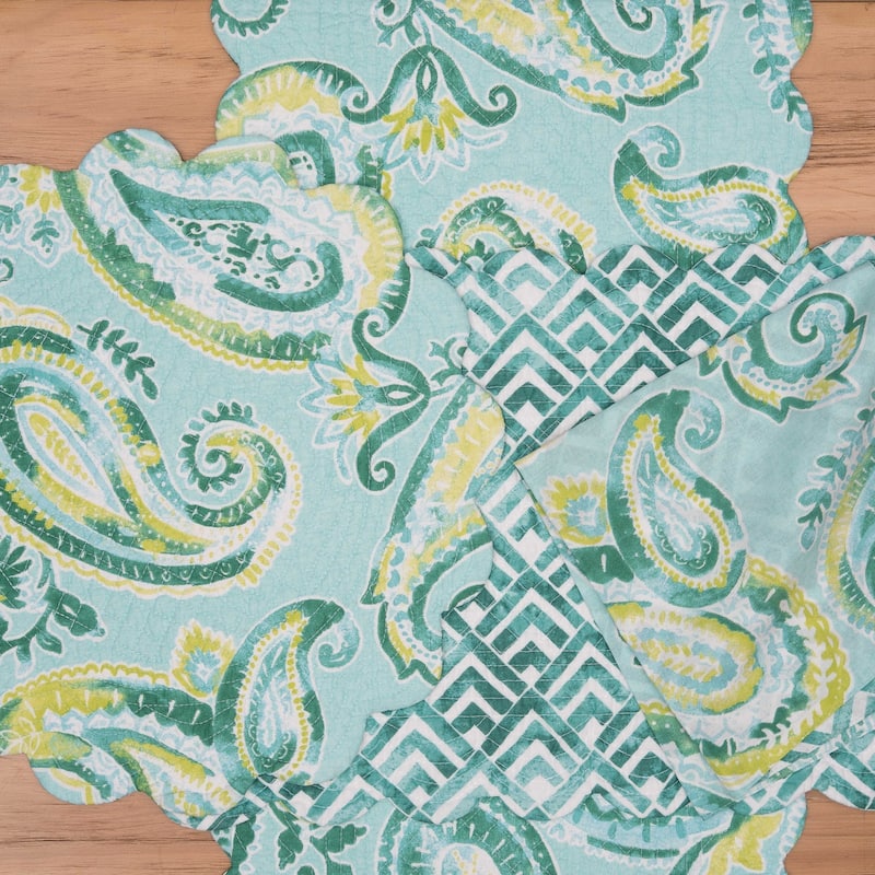 Jade Cotton Quilted Round Reversible Placemat Set of 6 - Set of 6