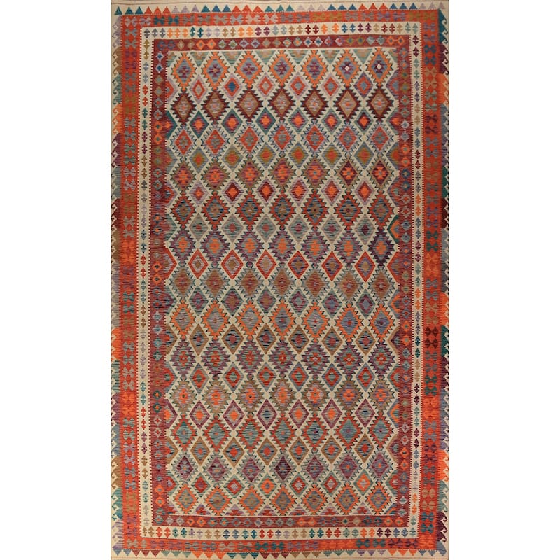 Geometric Kilim Oriental Large Rug Bedroom Hand-Woven Wool Carpet - 9'11"x 16'2"