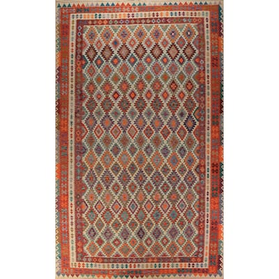 Geometric Kilim Oriental Large Rug Bedroom Hand-Woven Wool Carpet - 9'11"x 16'2"