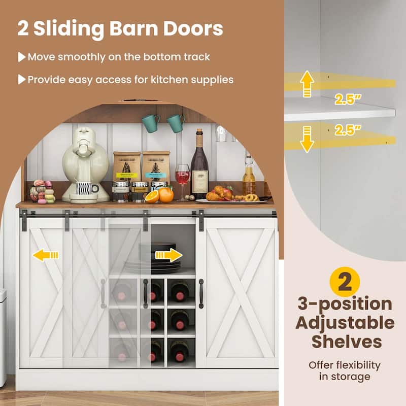 Costway 47.5" Farmhouse Coffee Bar Cabinet with Charging Station Glass - See Details