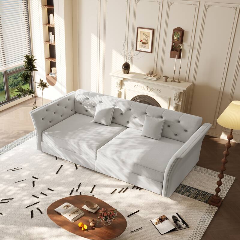 74.4" Velvet Sofa Bed, Pull-Out Sleeper Couch, Convertible Loveseat, Upholstered Sofa Bed with Tufted Backrest, Flared Arms