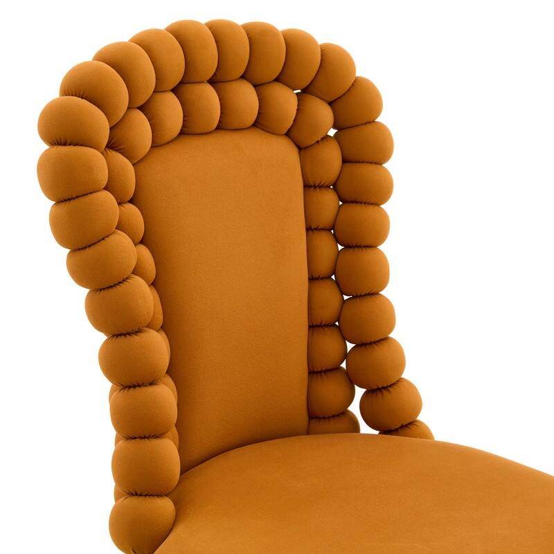 Set of 2 Modern Velvet Dining Chairs with Bubble Bead Back & Gold Legs