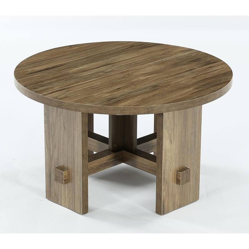 31.5-Inch Round Coffee Table with Pedestal, Farmhouse Accent Furniture for Living Room, Apartment