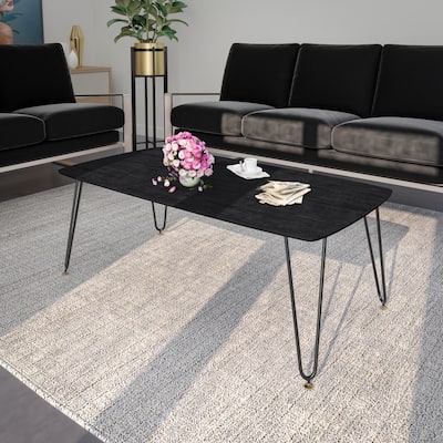 LeisureMod Elmwood 47" Modern Rectangular Center Coffee Table with Wood Tabletop - Accent Table for Living Room Home Office