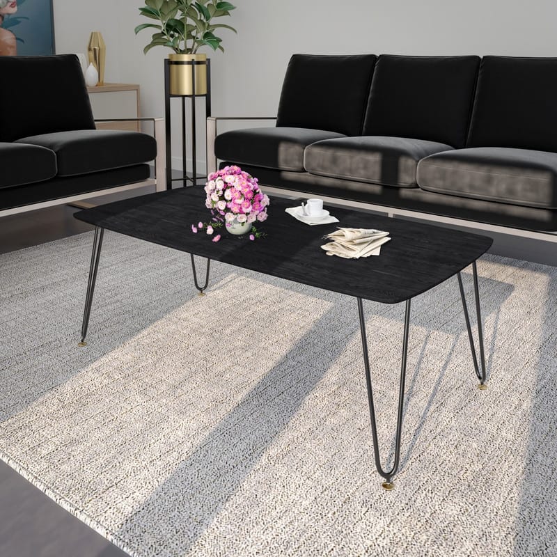 LeisureMod Elmwood 47" Modern Rectangular Center Coffee Table with Wood Tabletop - Accent Table for Living Room Home Office