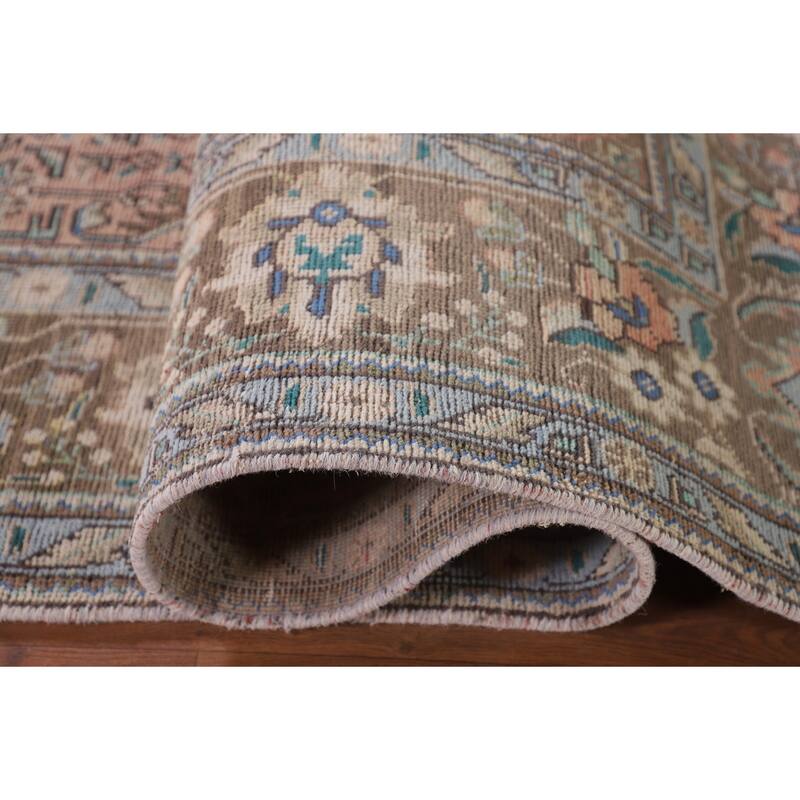 Pink Geometric Tabriz Persian Vintage Rug Hand-Knotted Wool Carpet - 6'5" x 9'9"