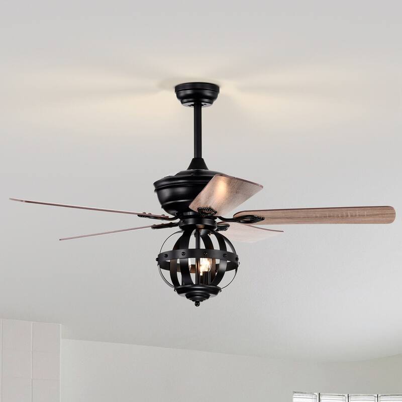 52 in. Indoor Black Caged Ceiling Fan with Light Kit and Remote - Remote