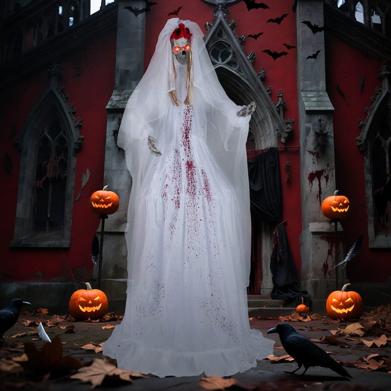 Costway Halloween Animatronic Standing Bride 7.2 FT Haunted House - White