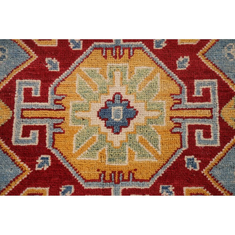 Light Blue Kazak Geometric Area Rug Wool Carpet - 6'7" x 9'10"