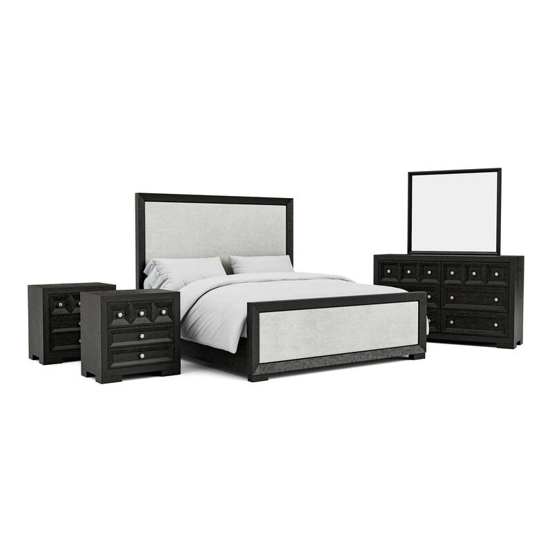 Furniture of America Durem II Modern Classic 5-Piece Solid Wood Panel Bedroom Set with 3-Drawer Nightstand