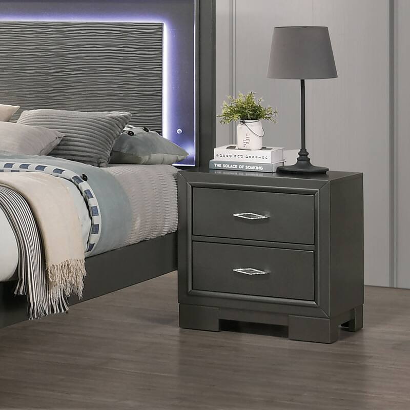 Furniture of America Lalt Modern 3-Piece Metallic Grey Wood Panel Bedroom Set with LED Light