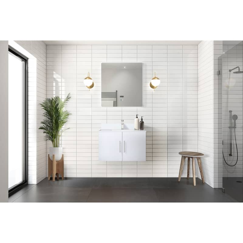 Geneva 30 in. W x 22 in. D Dark Grey Bath Vanity, Cultured Marble Top, Faucet Set, and 30 in. LED Mirror