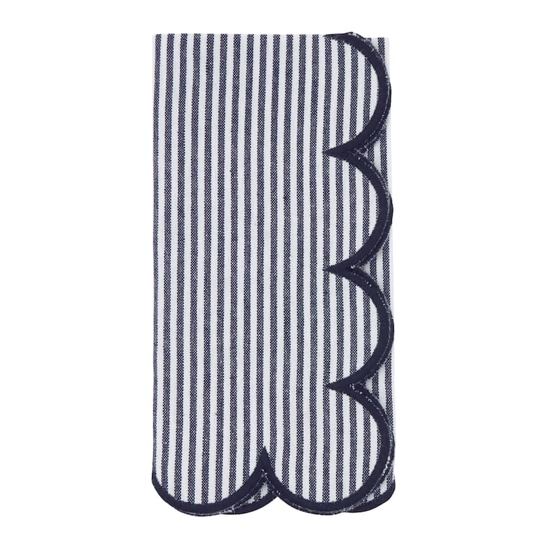 Striped Pattern Cotton Decorative Napkins (Set of 4) - Finished Edge Detail for Dining and Entertaining, 20"x20" - Set of 4 - Navy Blue
