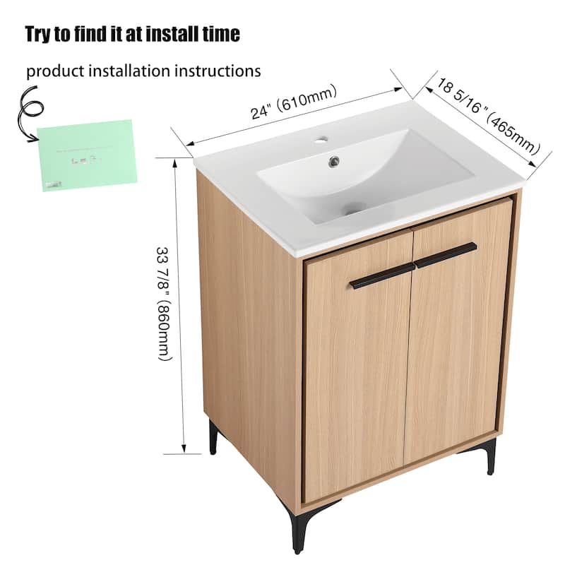 24"/30" FreeStanding Bathroom Vanity with Sink, Floor Stand Bathroom Vanity with Soft Close Door and Adjustable Shelf