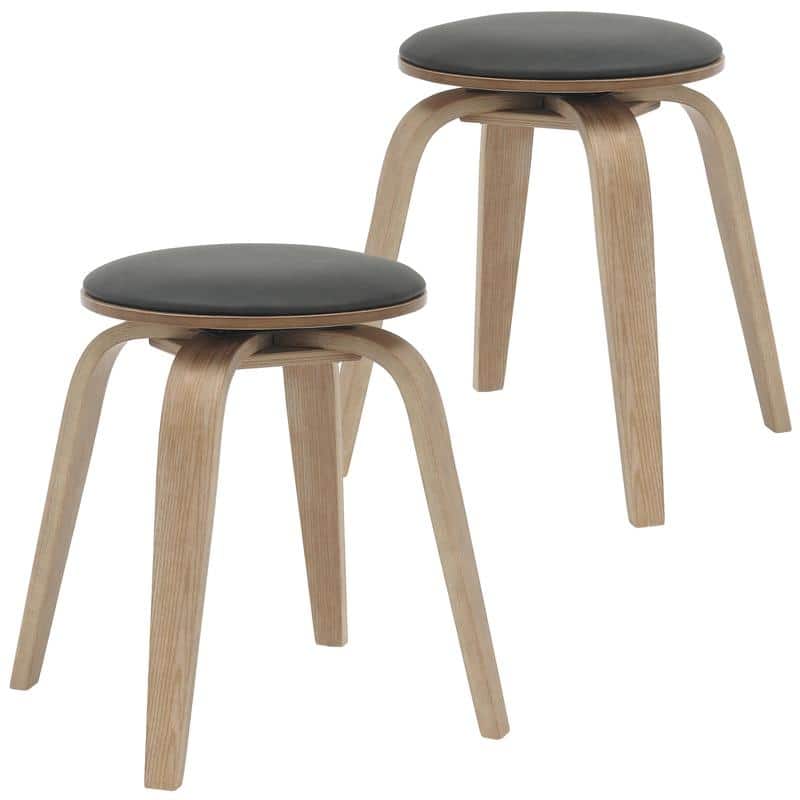 Pelya Minimalist Modern Round Counter Stool with Leather Seat & Poplar Wood Frame 360° Swivel Kitchen Bar Stool