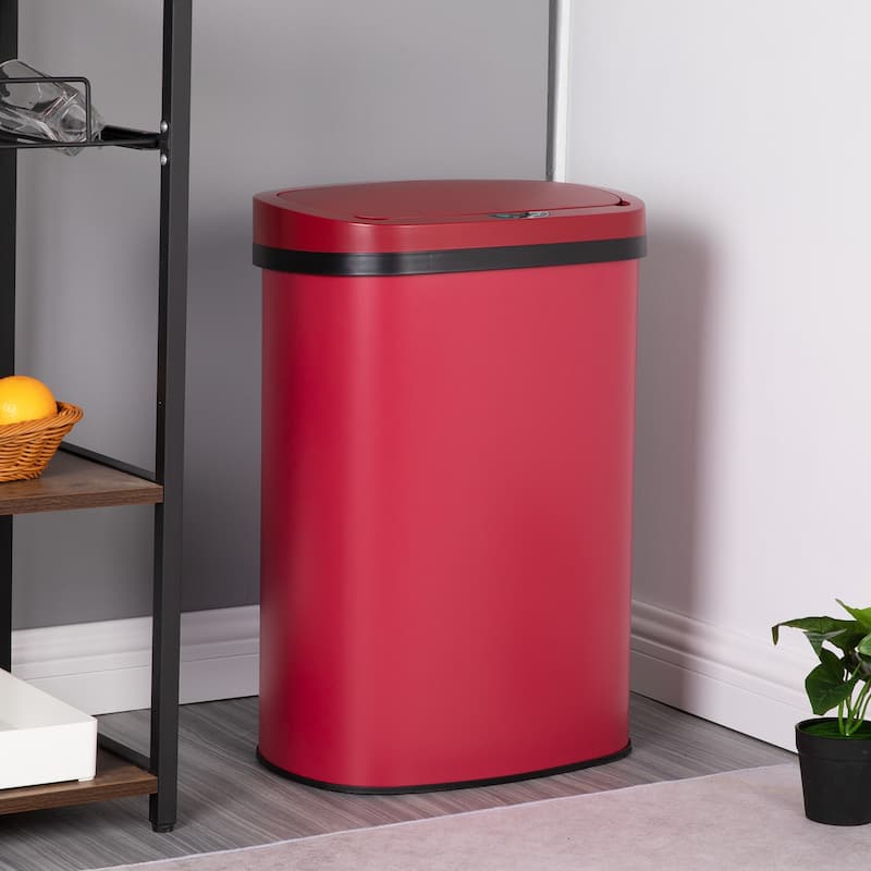 Motion Sensor 13 Gallon 50 Liter Stainless Steel Odorless Slim Trash Can by Furniture of America - Red