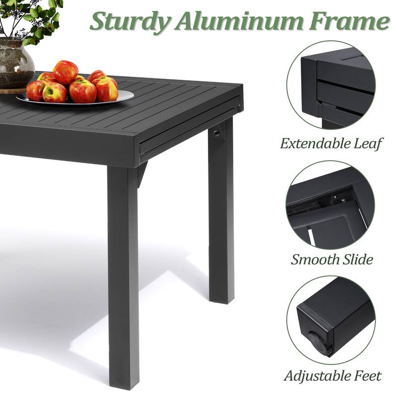 11PC Outdoor Aluminum Expandable Rectangle Patio Dining Sets Table with Rattan Chair