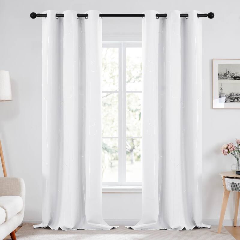 Grommet Curtains, Room Darkening Window Drapes with Lines Foil Print