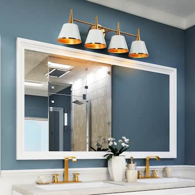 Nisa Modern 4-Light Gold White Bathroom Vanity Light Wall Sconce - W29.1"xD7.9"xH9"