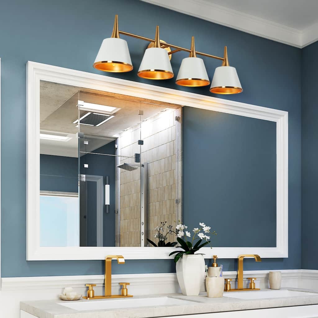 Nisa Modern 4-Light Gold White Bathroom Vanity Light Wall Sconce - W29.1"xD7.9"xH9"