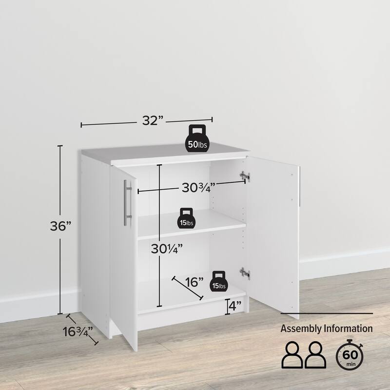 Prepac Elite Home Storage 16 in Deep Base Cabinet - 32" W x 35.75" H x 18" D
