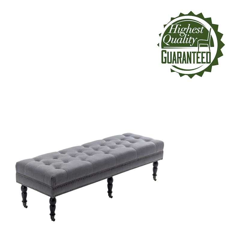 Porthos Home Juna Fabric Accent Bench with Rubberwood Legs and Wheels