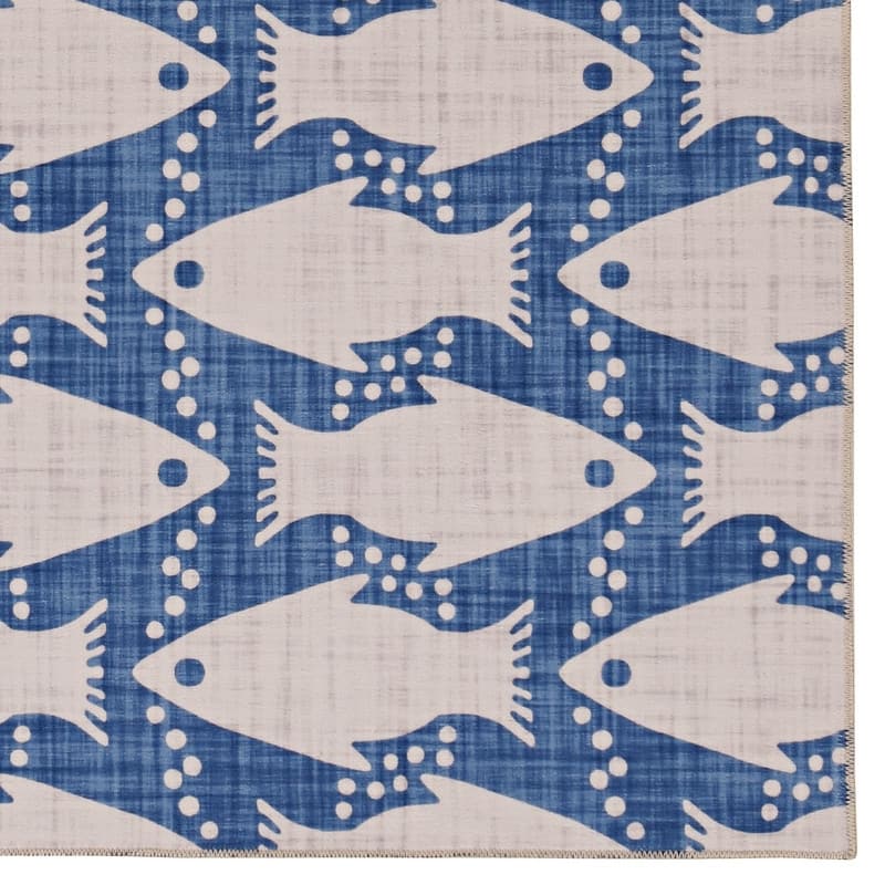 Seabourne Machine Washable Coastal Ivory and Blue Area Rug