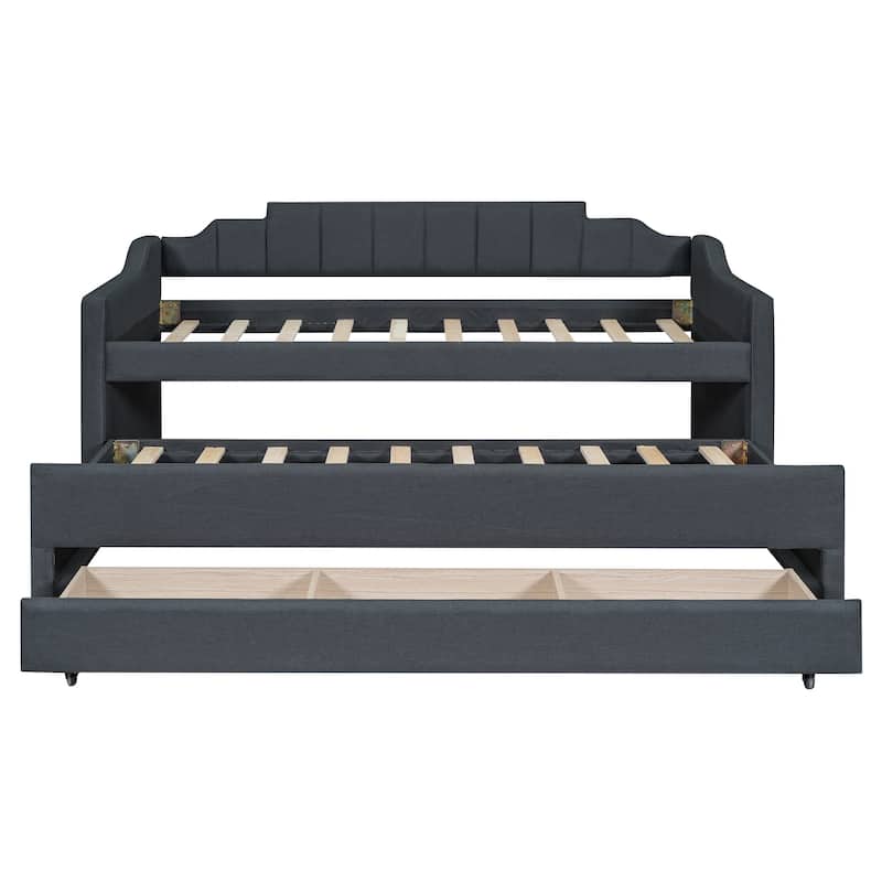 Grey Modern Style Upholstered Daybed with Trundle, Three Drawers, Easy Assembly, Twin Size