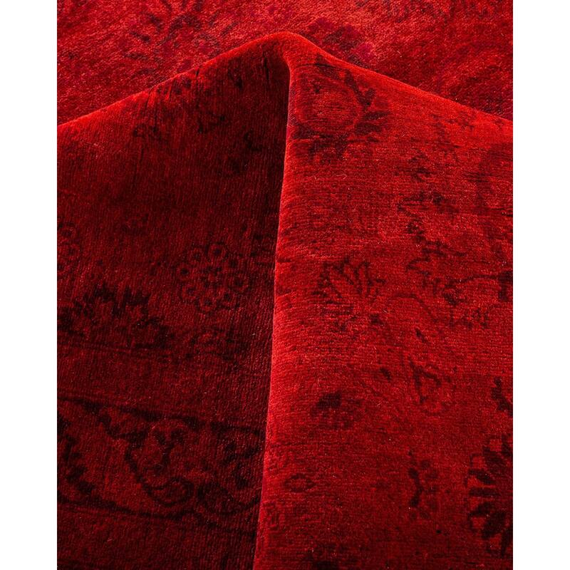 Overton Hand Knotted Wool Vintage Inspired Modern Contemporary Overdyed Red Area Rug - 8' 3" x 14' 10"