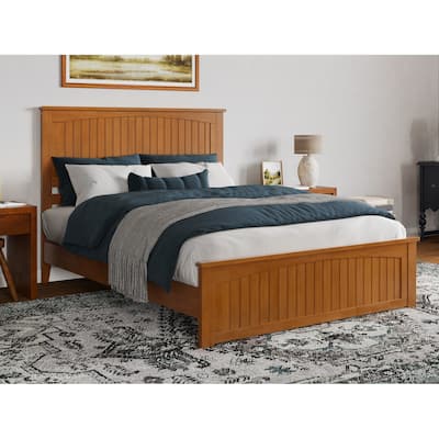 Solid Wood Low Profile Platform Bed with Footboard - Queen Size Bed Frame, Modern Bedroom Furniture